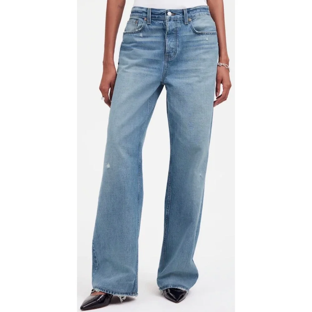 Madewell Low Slung Baggy Wide Leg Jeans Blue Cotton Cone Denim Button Fly 33/31
